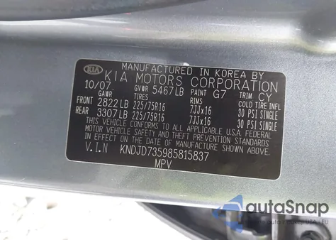 2008 Kia Sorento z USA, uszkodzony, nr VIN KNDJD735985815837